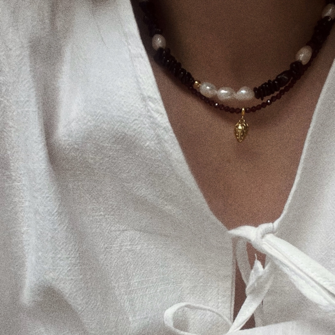 Garnet Pearl Set I Сет колье из граната и жемчуга