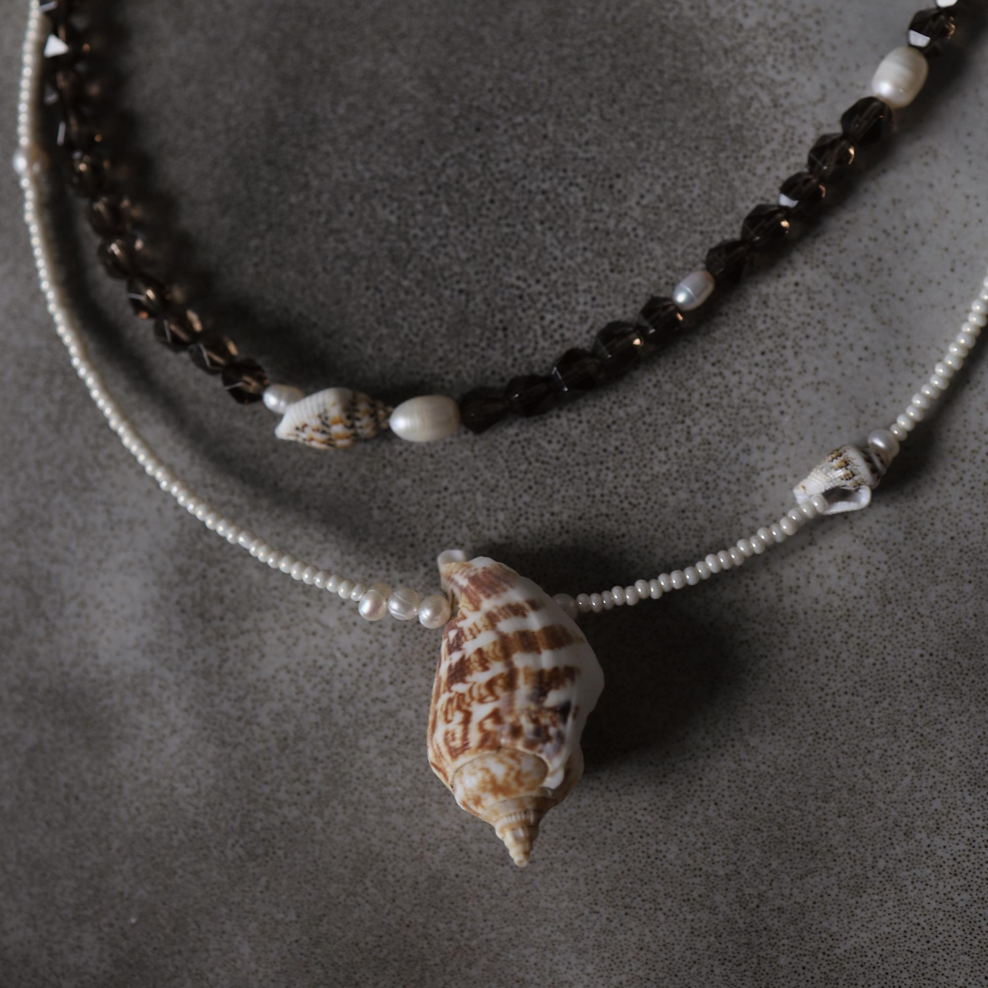 Rauchtopaz Shell Set I Сет колье из раухтопаза, жемчуга, ракушек