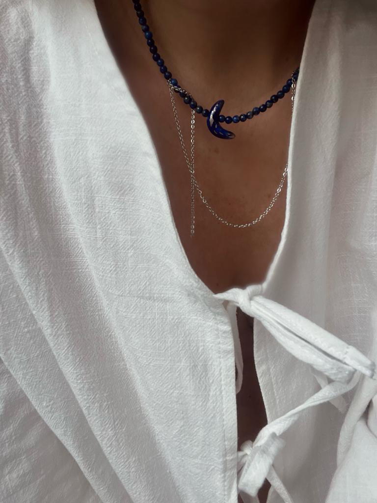 Moon Lazurite Necklace I Колье из лазурита и фарфора