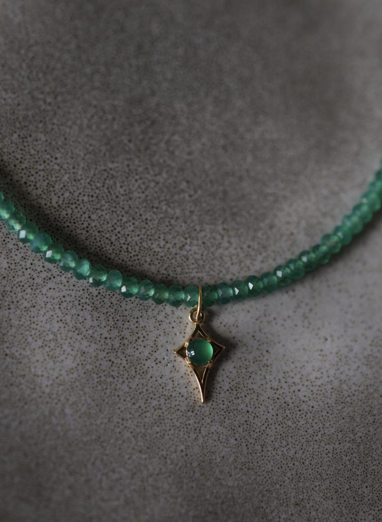Green Agate Sunny Necklace I Колье Путеводная звезда с зелёным агатом