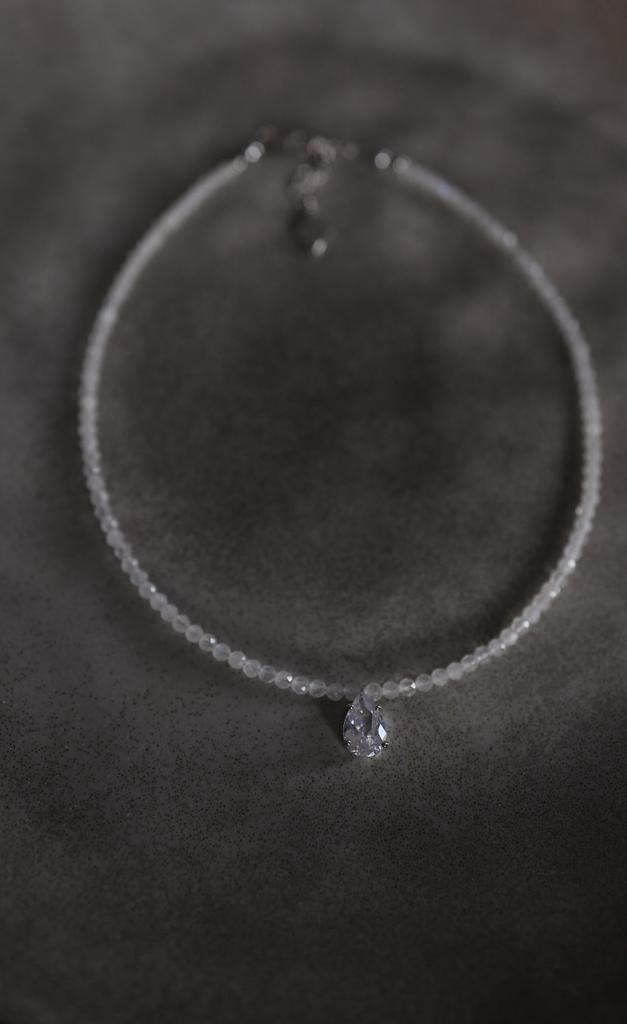 Moonstone Drop Necklace I Колье из лунного камня с фианитом