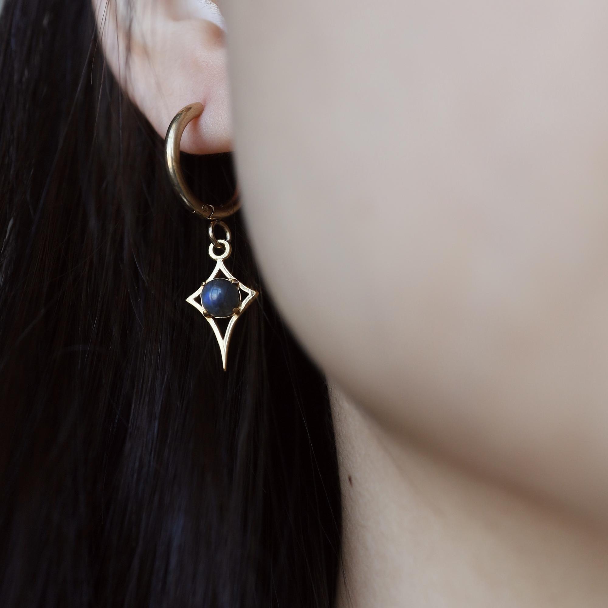 Серьги Путеводные звёзды с лабрадоритом, латунь, позолота