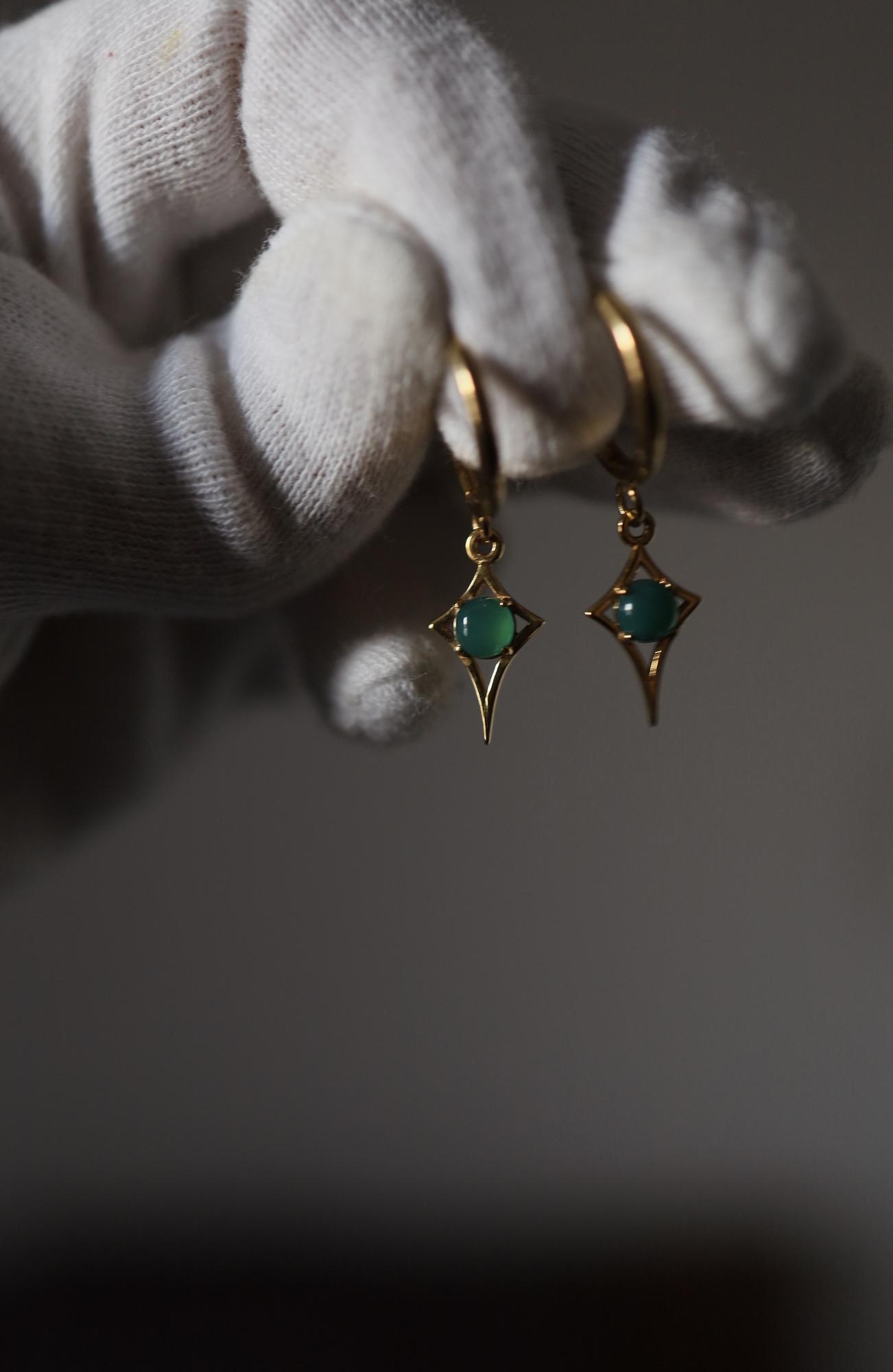Серьги Путеводные звезды с зелёным агатом I Green Agate Stars
