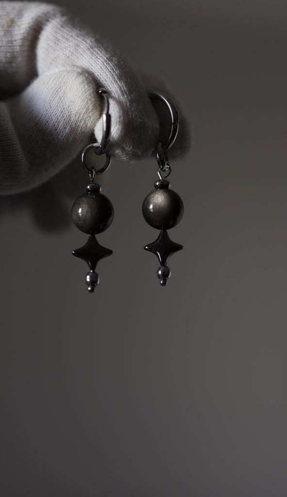 Серьги Звезды с обсидианом I Obsidian Stars