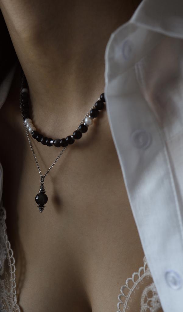 Сет колье Юла с обсидианом