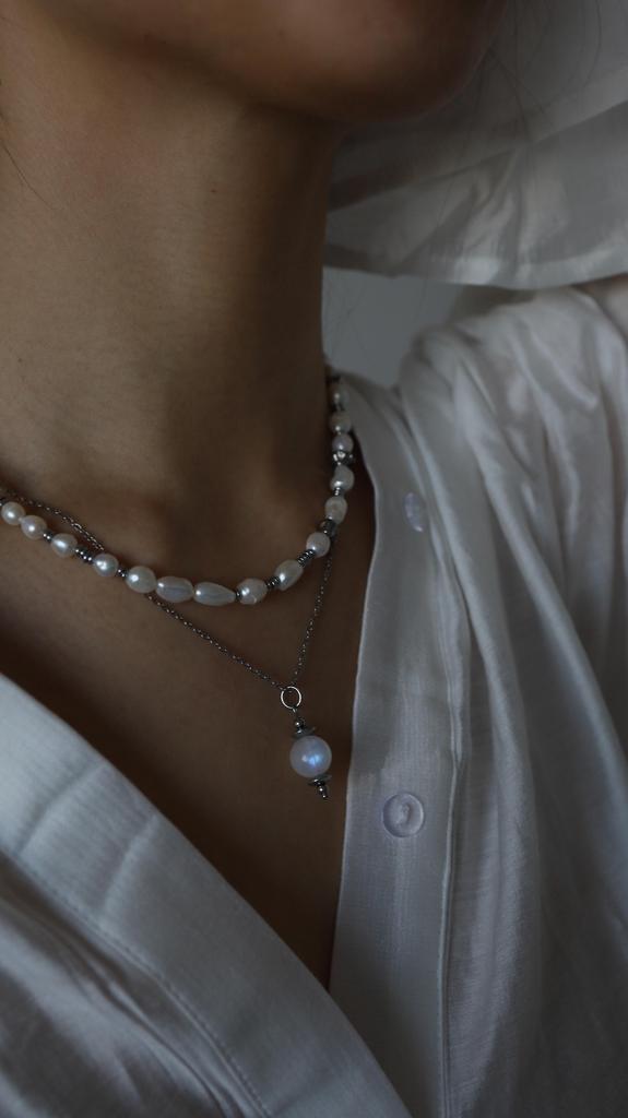 Сет колье Юла с лунным камнем и жемчугом
