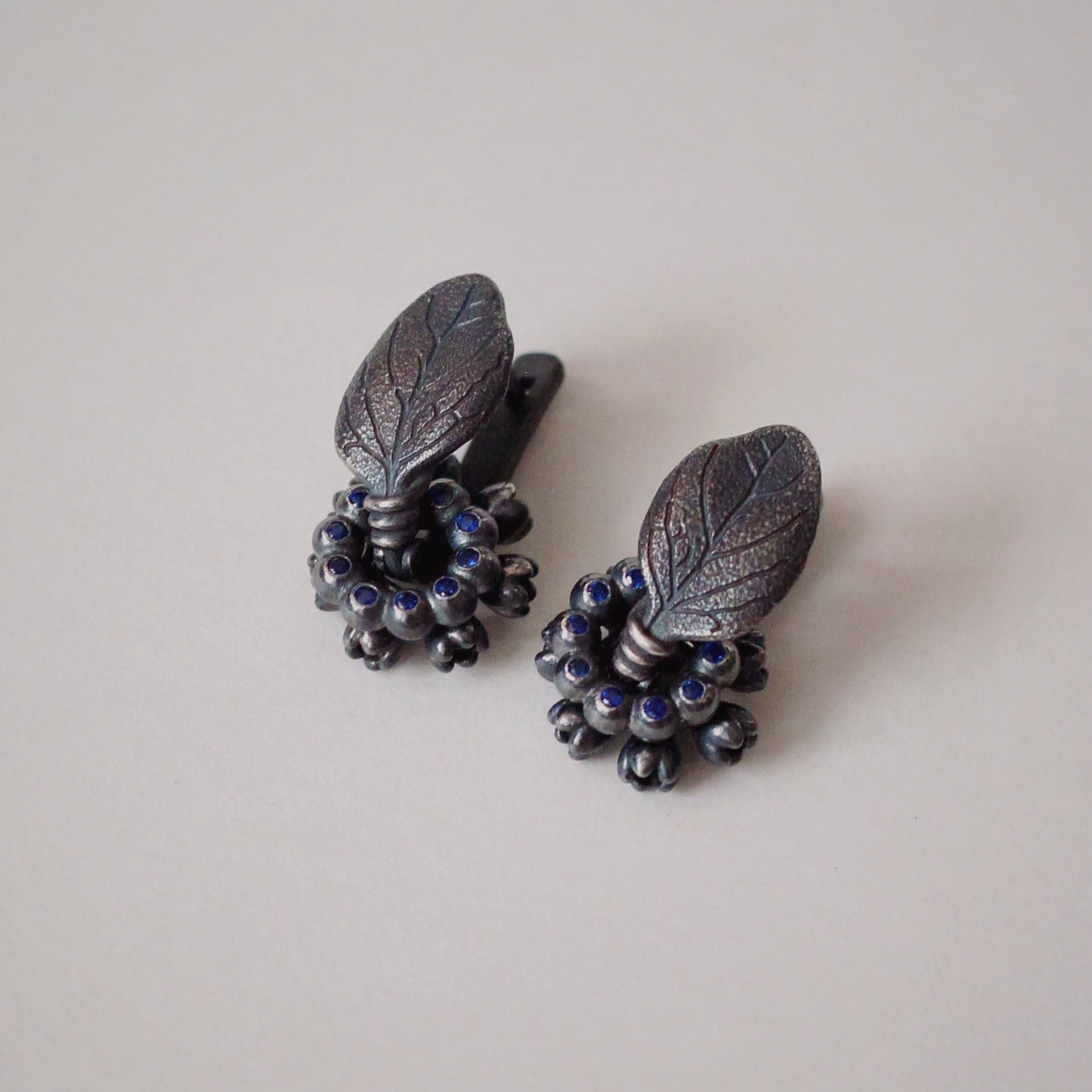 Серьги Шпинат с подвесками - сапфир