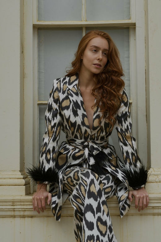 Animalistic Print Suit Brown