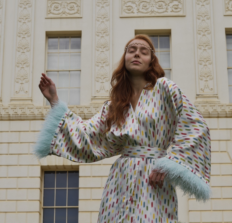 Silk Mint Feather Kimono