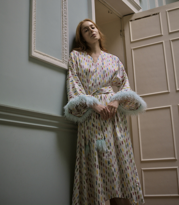 Silk Mint Feather Tunic Dress