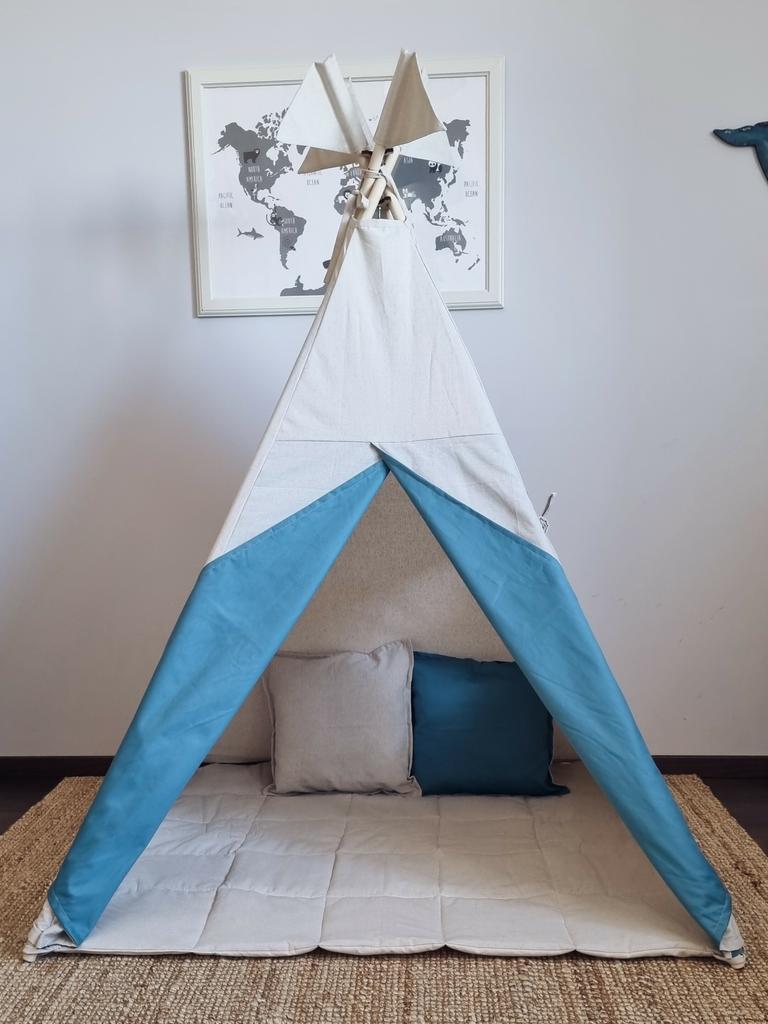 Вигвам льняной "Бежево-серый с морской волной"