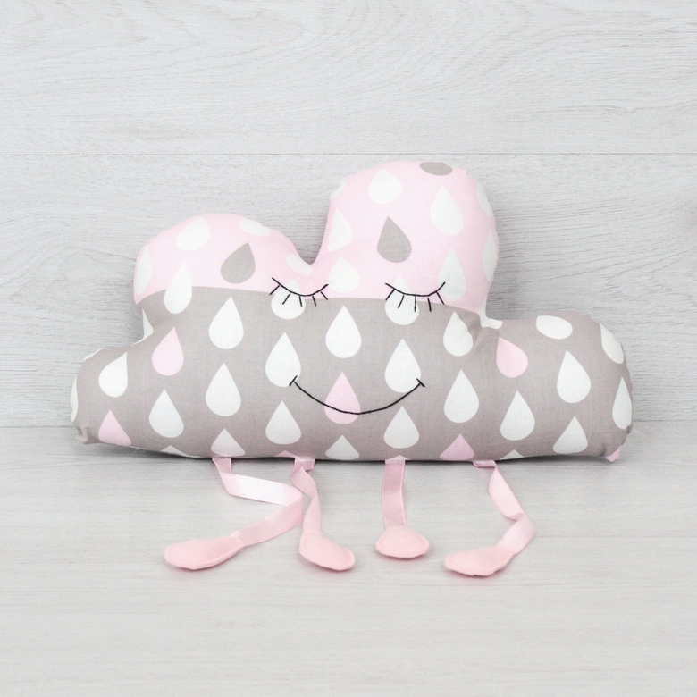 Игрушка "Облачко" серо-розовое с капельками