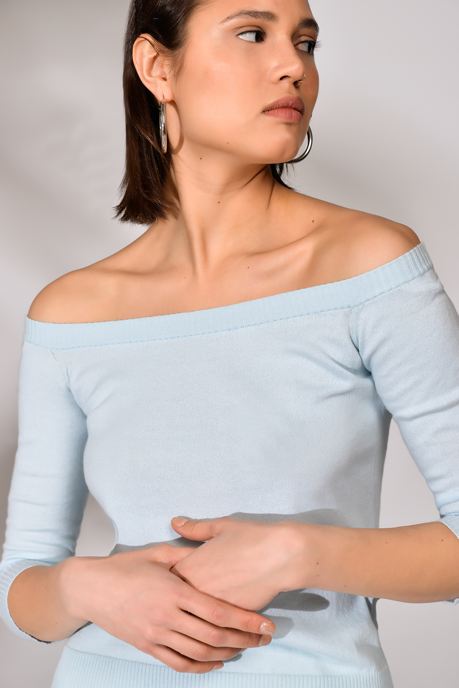 ROBERTO COLLINA Топ с открытыми плечами в нежном голубом оттенке