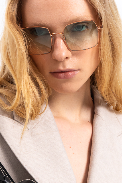 ANTICA OCCHIALERIA Солнцезащитные очки TWIGGY в металлической оправе цвета розового золота и изумрудном оттенке линз.