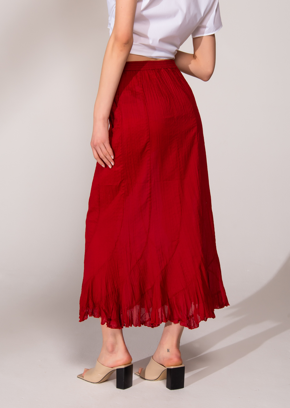 MES DEMOISELLES PARIS Юбка длины миди из жатого органического хлопка в оттенке rouge. LAST SIZE: 38 (FR)