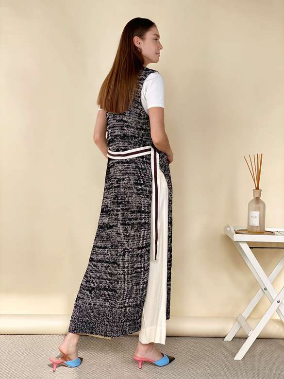 JUCCA Жилет длины макси с разрезами из фактурного хлопка меланж