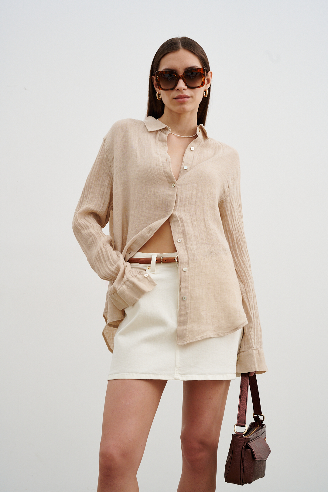 TRUE NYC Юбка прямого кроя из шелковистого денима оттенка айвори