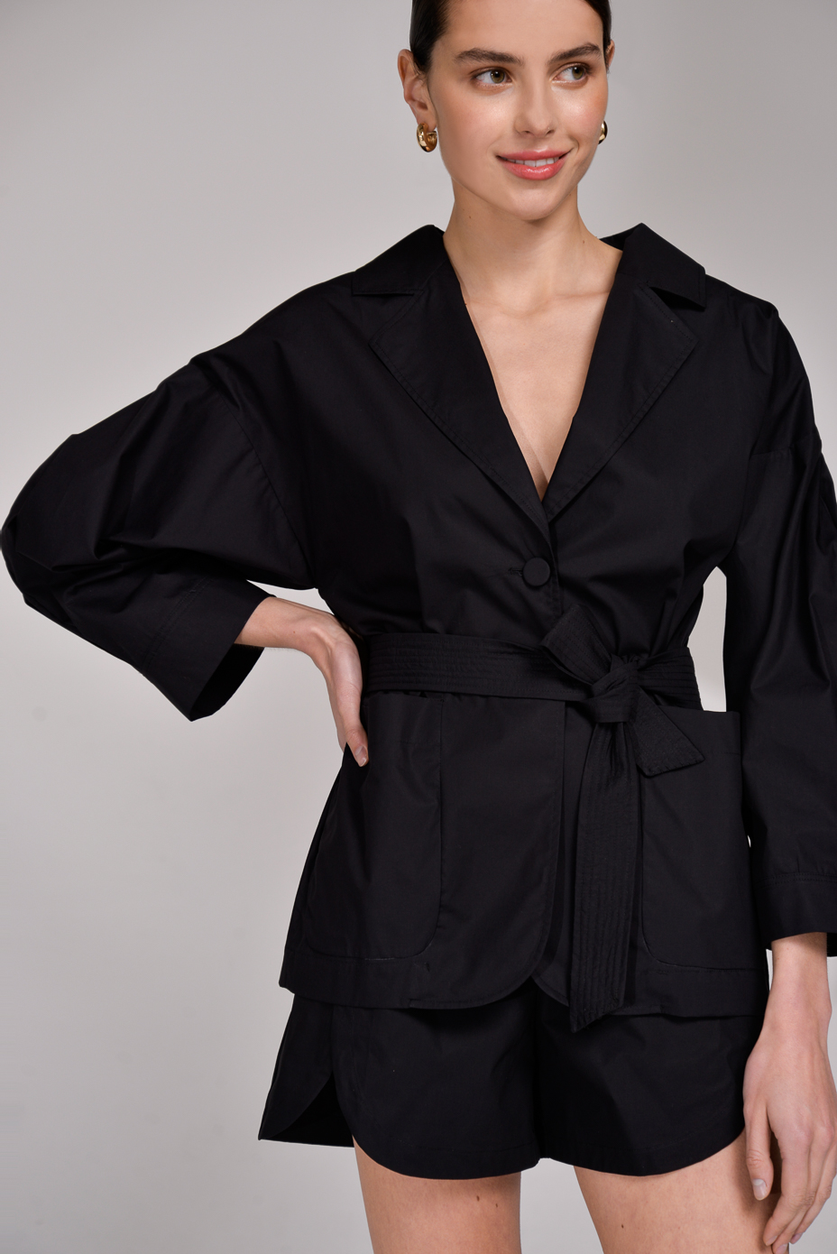 SUOLI Жакет из поплина на мягком поясе с пышными рукавами