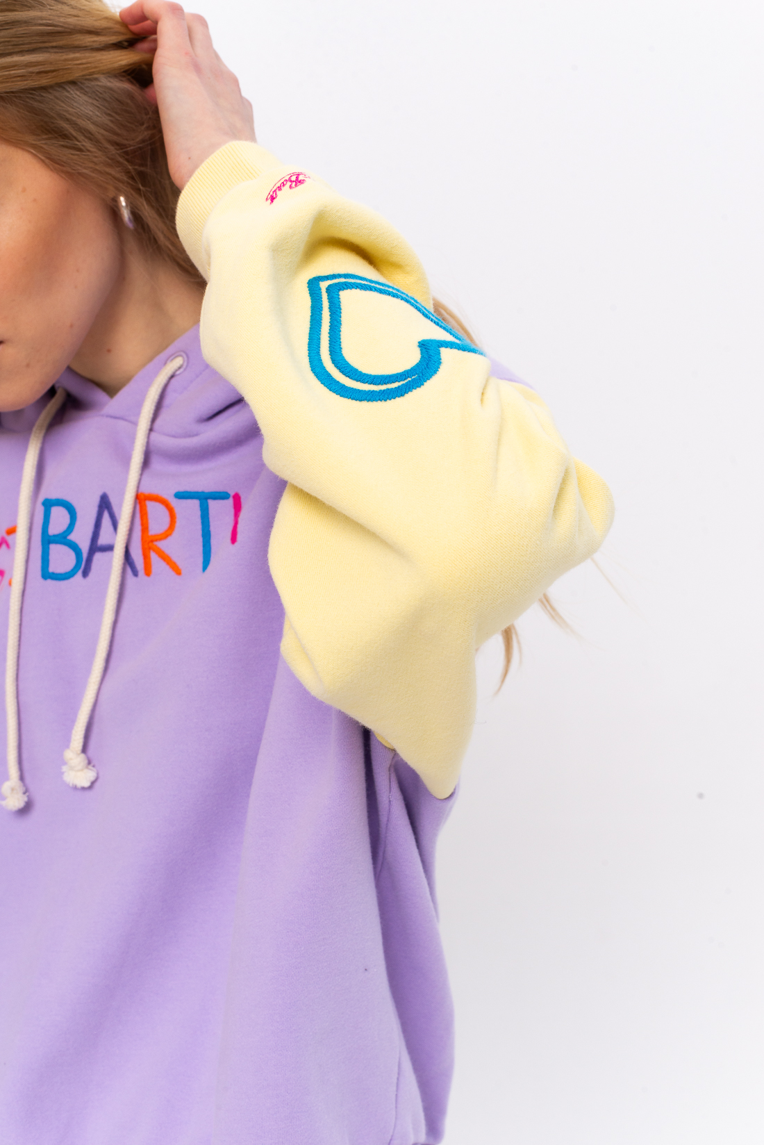 MC2 Saint Barth Худи из органического хлопка в пастельных тонах с объемной вышивкой "сердца"