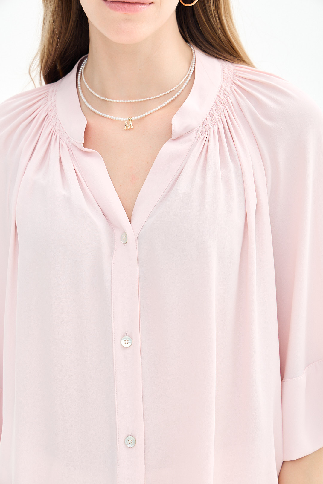 OTTOD'AME Блуза из воздушного шелка оттенка розы с пышным широким рукавом