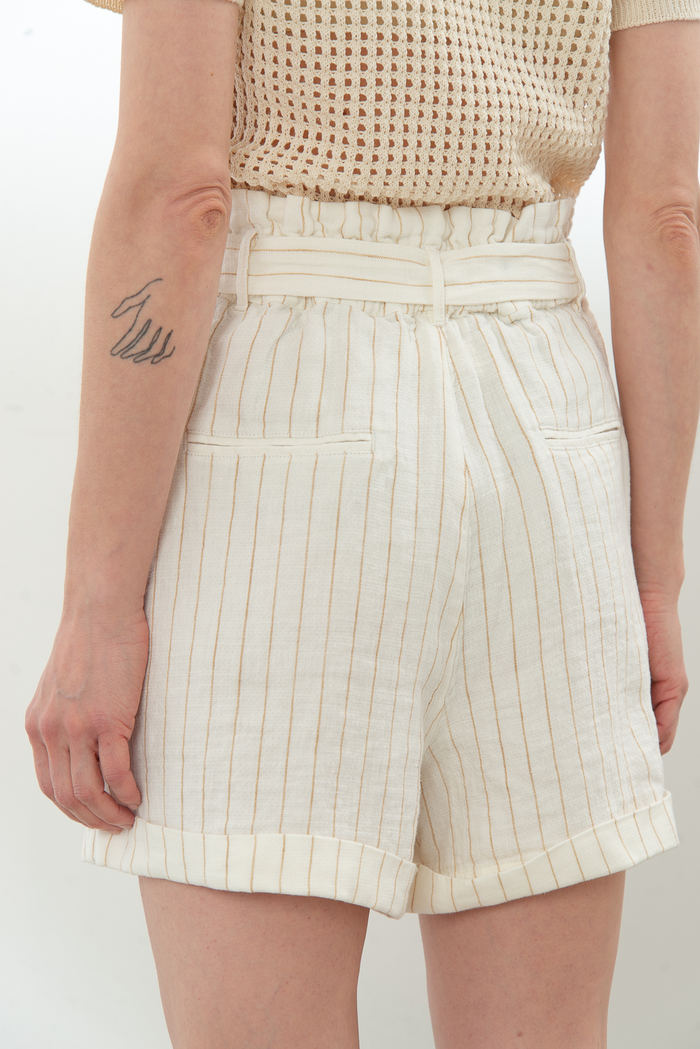 MES DEMOISELLES PARIS Шорты с высокой посадкой из органического льна с рисунком в полоску