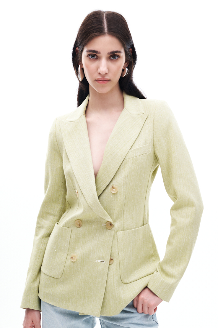 TRUE NYC x JF STORE Жакет двубортный приталенного кроя из бленда египетского льна и хлопка