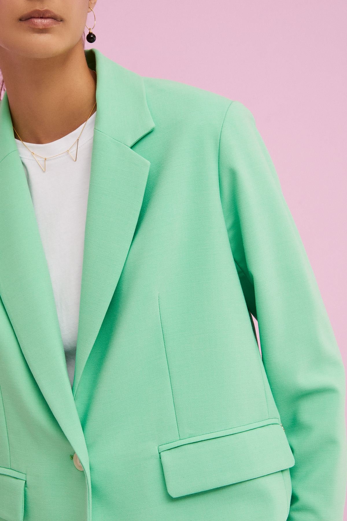 OTTOD'AME Жакет свободного кроя на одной пуговице из фактурной ткани оттенка мяты