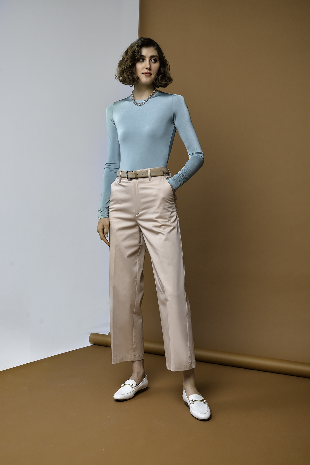 TRUE NYC Брюки с высокой посадкой прямого кроя в оттенке пудры