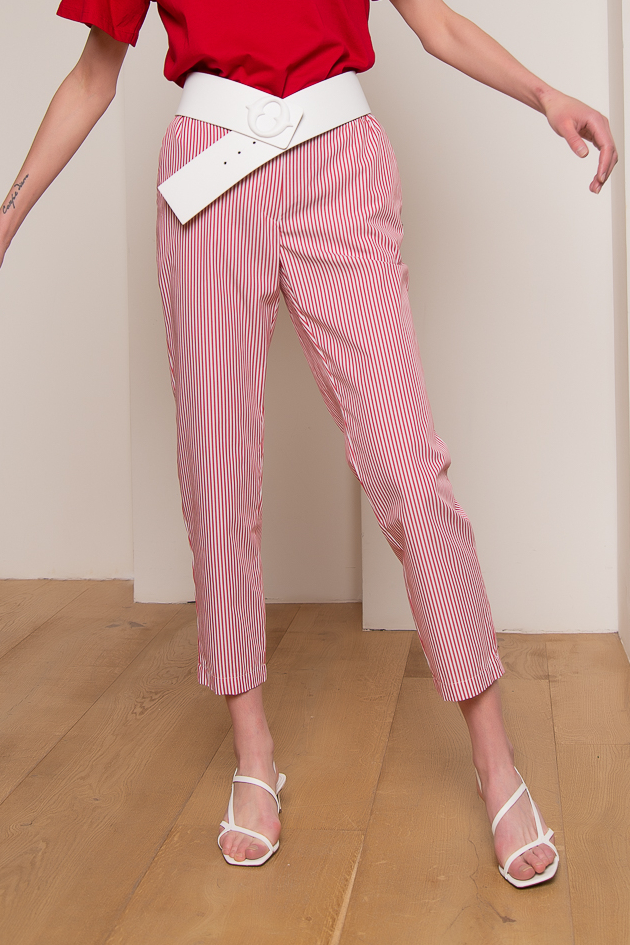 OTTOD’AME Брюки длины 7/8 на мягком поясе-резинке из хлопка с рисунком в полоску