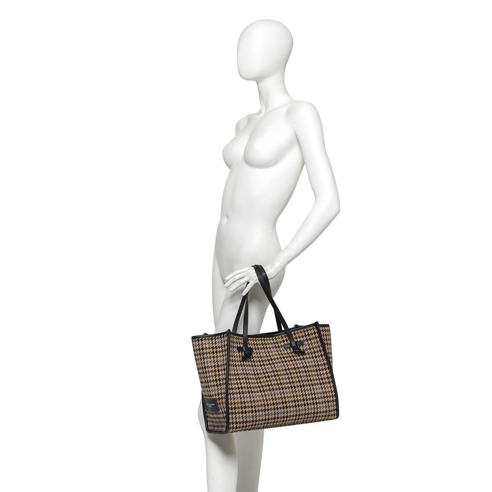 GIANNI CHIARINI Сумка-тоут «Marcella» из фактурной твидовой шерсти с рисунком в гусиную лапку винный + олива