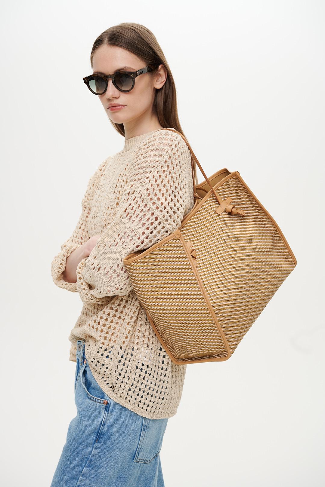 GIANNI CHIARINI Cумка-тоут Marcella диагоналевого плетения из рафии и хлопка песочного оттенка