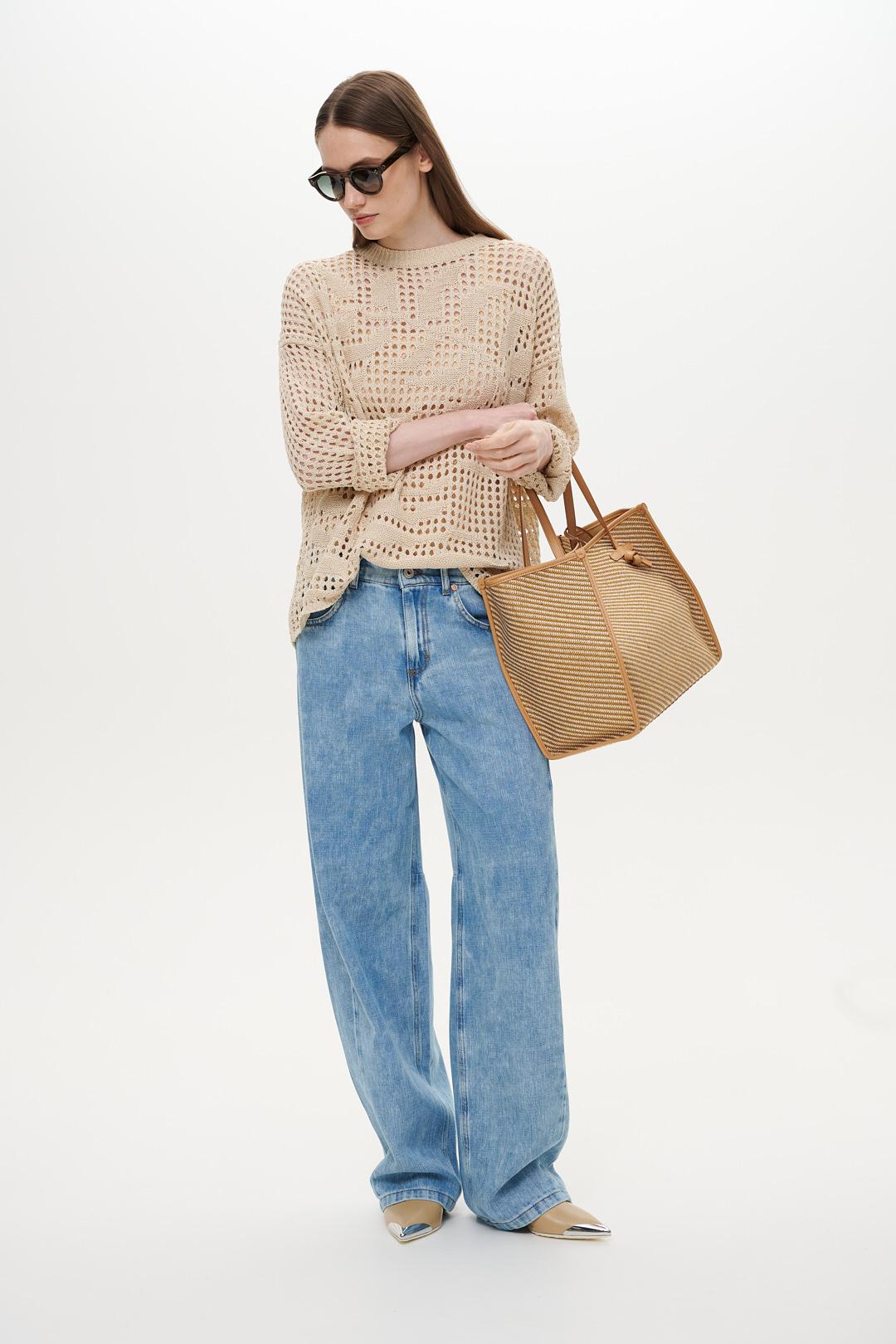 GIANNI CHIARINI Cумка-тоут Marcella диагоналевого плетения из рафии и хлопка песочного оттенка