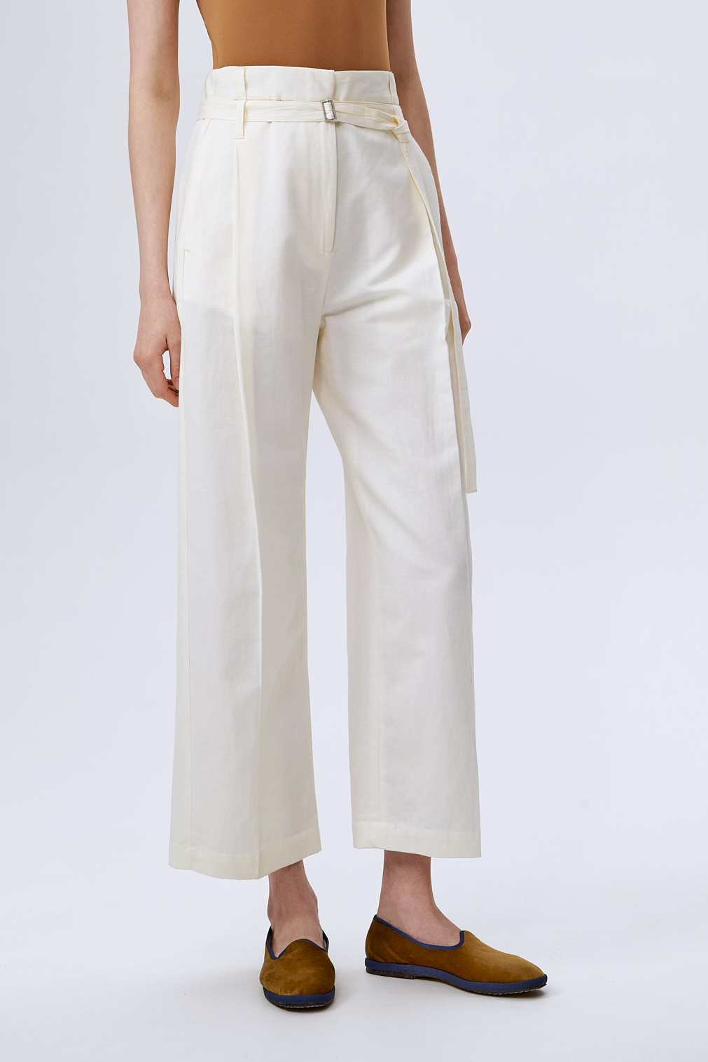 TELA Брюки прямого кроя с посадкой на талии из белоснежного хлопка-пике