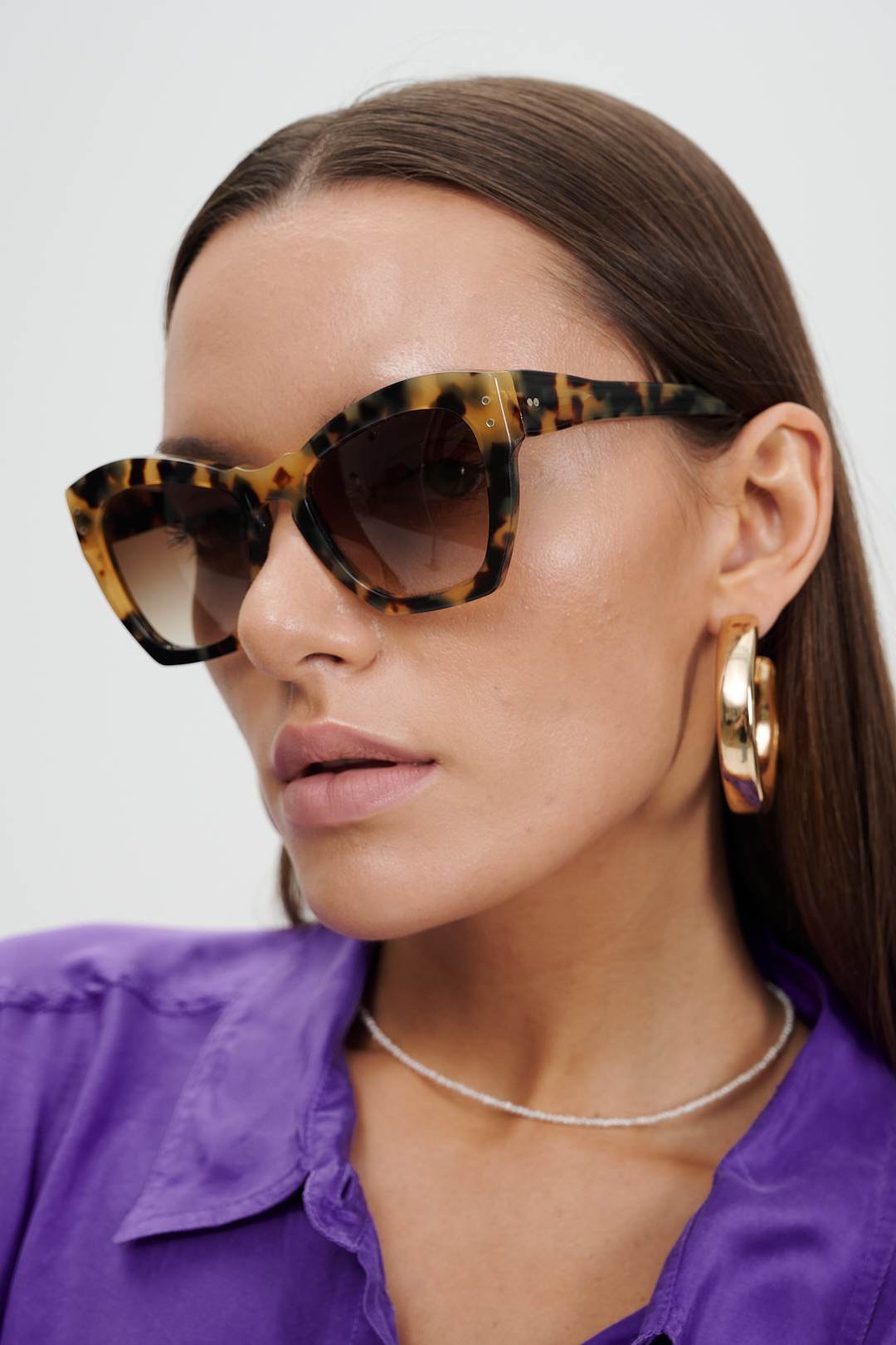 ANTICA OCCHIALERIA Солнцезащитные очки NICOLE в полупрозрачной оправе окраса под черепаху и коричневыми линзами.