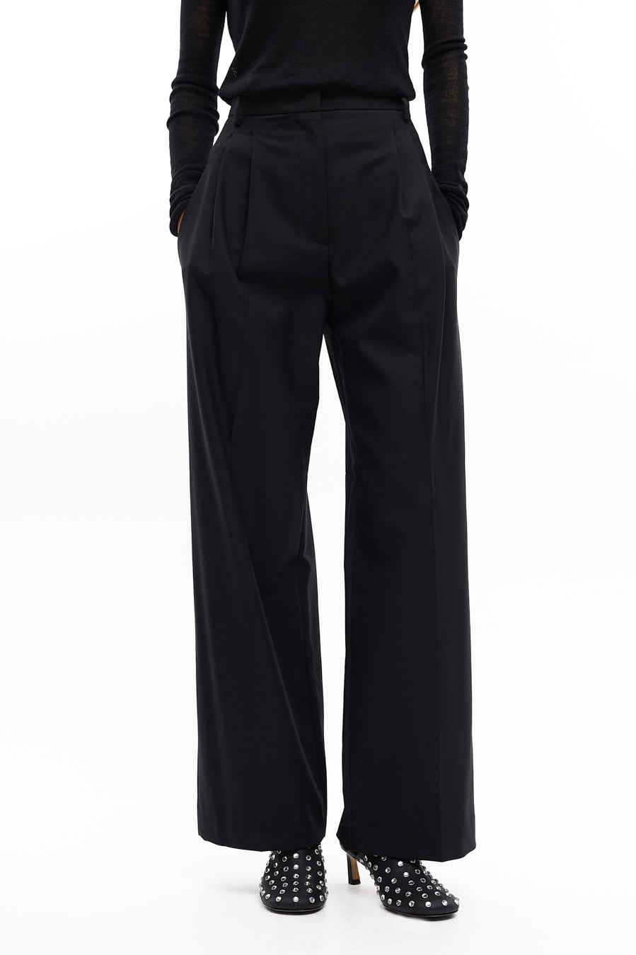TELA Брюки-палаццо EDAMAME из технологичной шерсти тонкого кручения в черном цвете