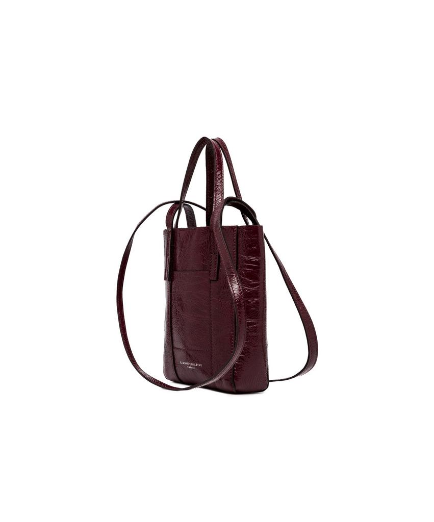 GIANNI CHIARINI Сумочка-мини SUPERLIGHT с двумя видами ручек и накладным карманом из лаковой кожи винного оттенка