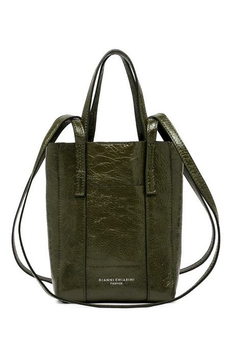GIANNI CHIARINI Сумочка-мини SUPERLIGHT с двумя видами ручек и накладным карманом из лаковой кожи оттенка хвои