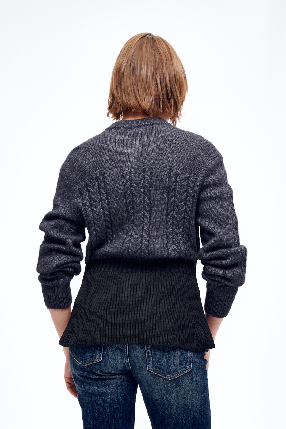 TELA Кардиган с рисунком в косы и баской из нежной шерсти альпака