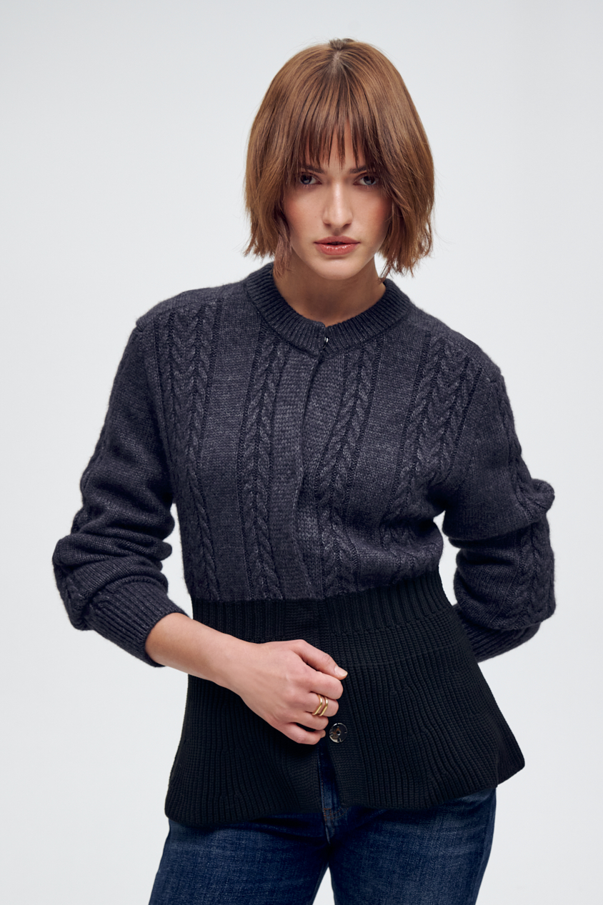 TELA Кардиган с рисунком в косы и баской из нежной шерсти альпака