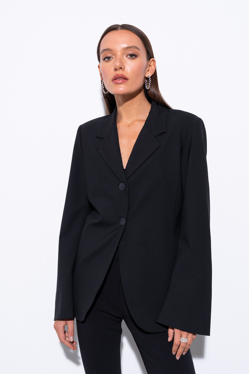 OTTOD'AME Жакет приталенного кроя с английским воротником и расклешенным и рукавами из тонкой шерсти в элегантном черном