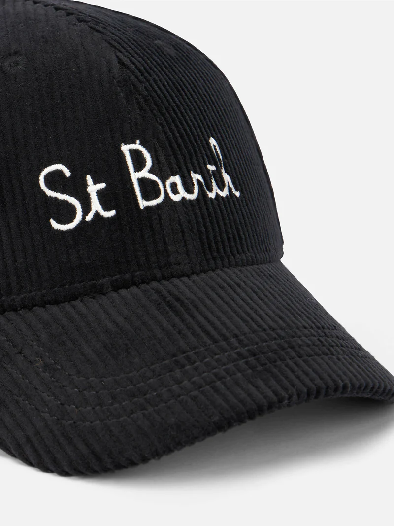 MC2 Saint Barth Бейсболка из вельвета с вышивкой в черном цвете.