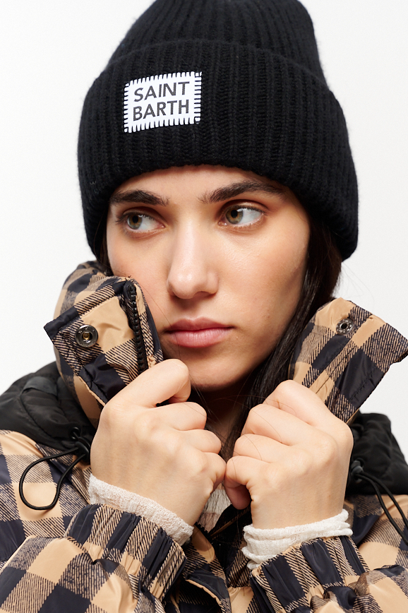 MC2 Saint Barth Шапка-бинни из шерсти черного цвета с лейблом-нашивкой