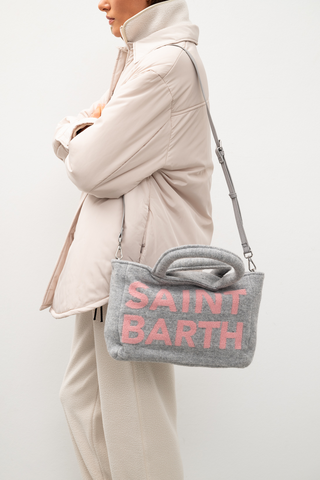 MC2 Saint Barth Сумка CLARINE из мохера в серо-розовых тонах с крупным лого