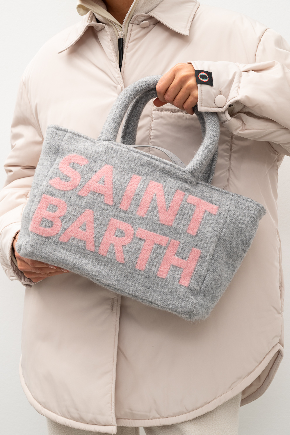 MC2 Saint Barth Сумка CLARINE из мохера в серо-розовых тонах с крупным лого