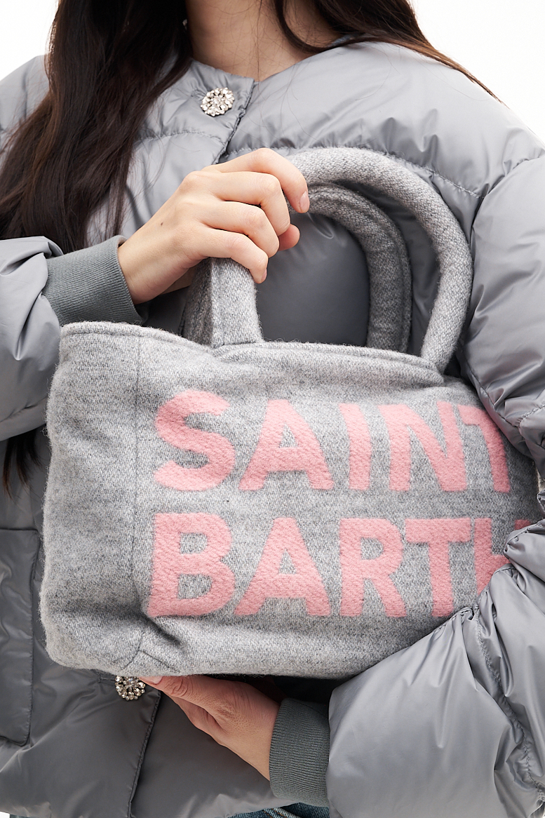 MC2 Saint Barth Сумка CLARINE из мохера в серо-розовых тонах с крупным лого