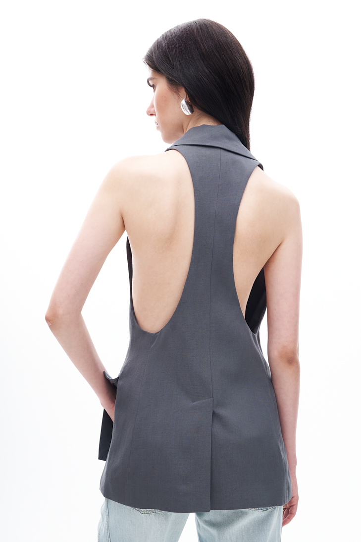 TELA Жилет двубортный с американской проймой из хлопка канвас в оттенке графит