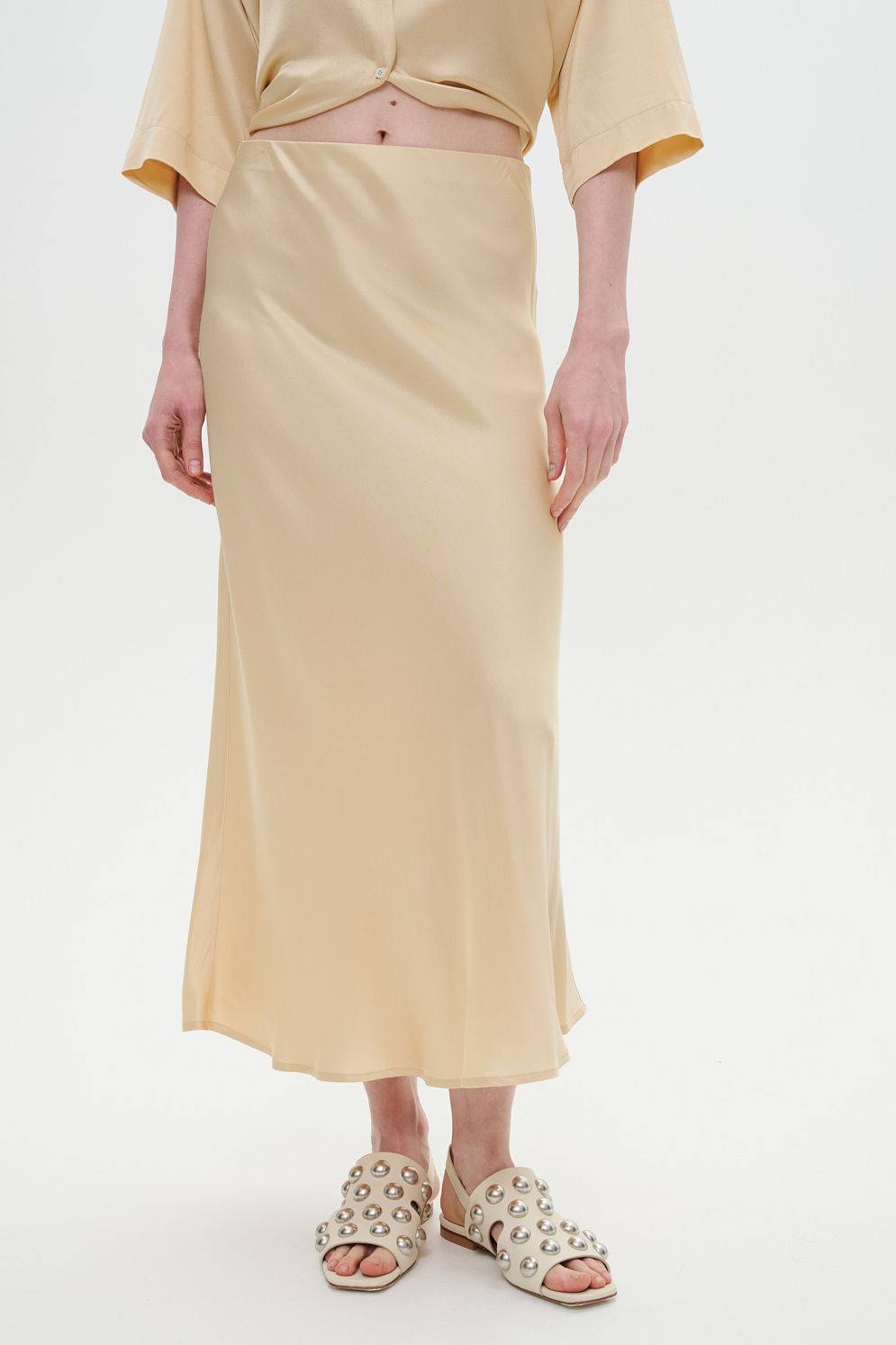 OTTOD'AME Юбка бельевого типа из сатина в оттенке айвори