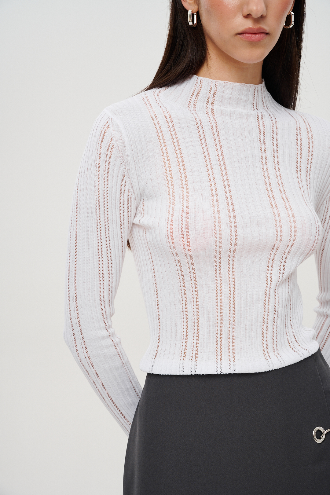 Roberto Collina Лонгслив с высокой горловиной из ажурного органического хлопка