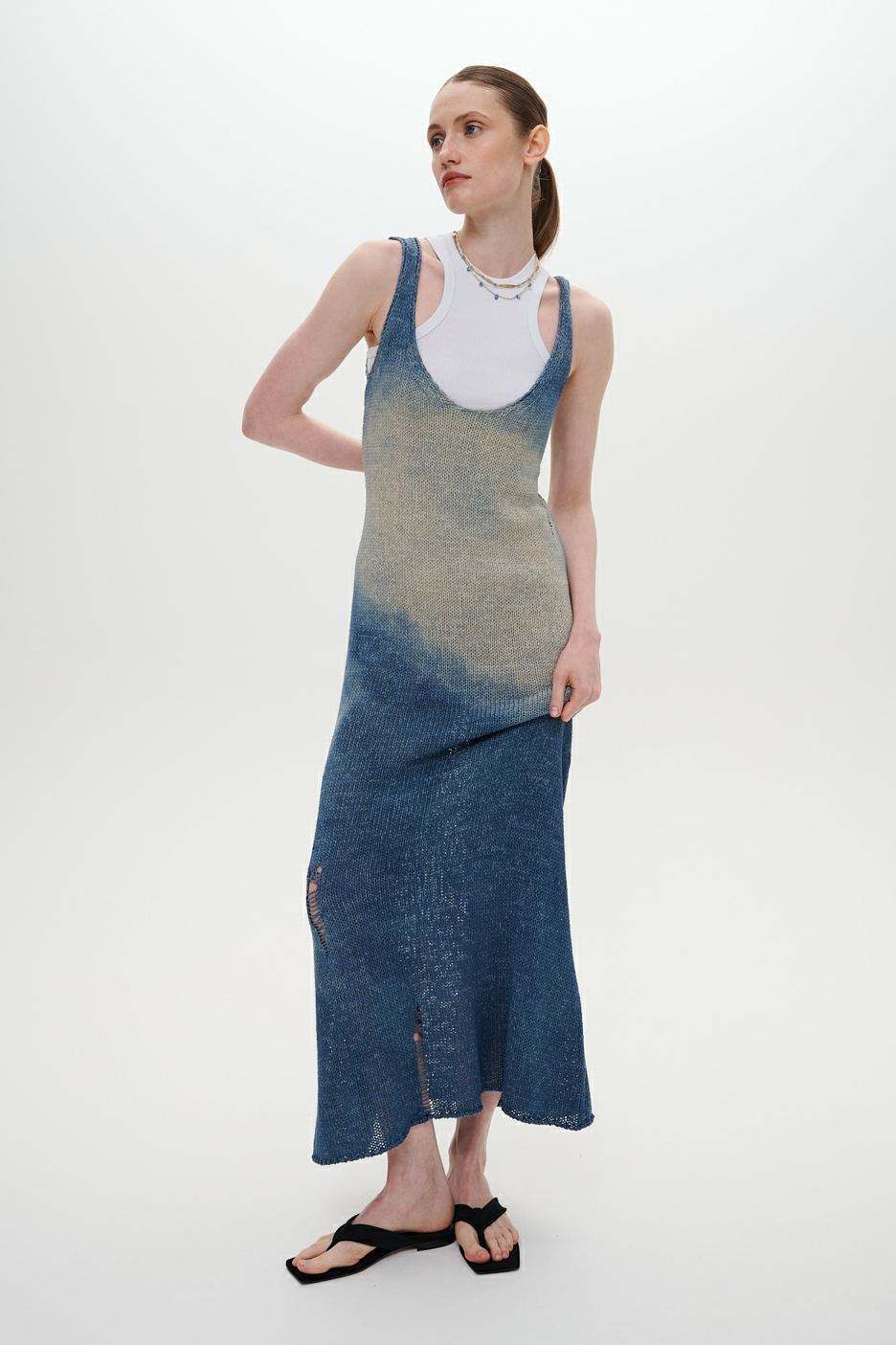 Roberto Collina Платье длины макси из органического хлопка с дизайнерским вошингом в оттенке денима