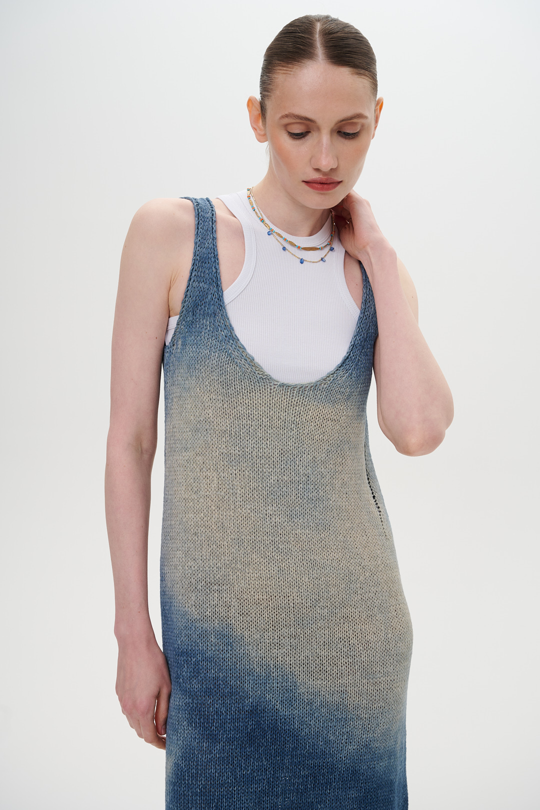 Roberto Collina Платье длины макси из органического хлопка с дизайнерским вошингом в оттенке денима